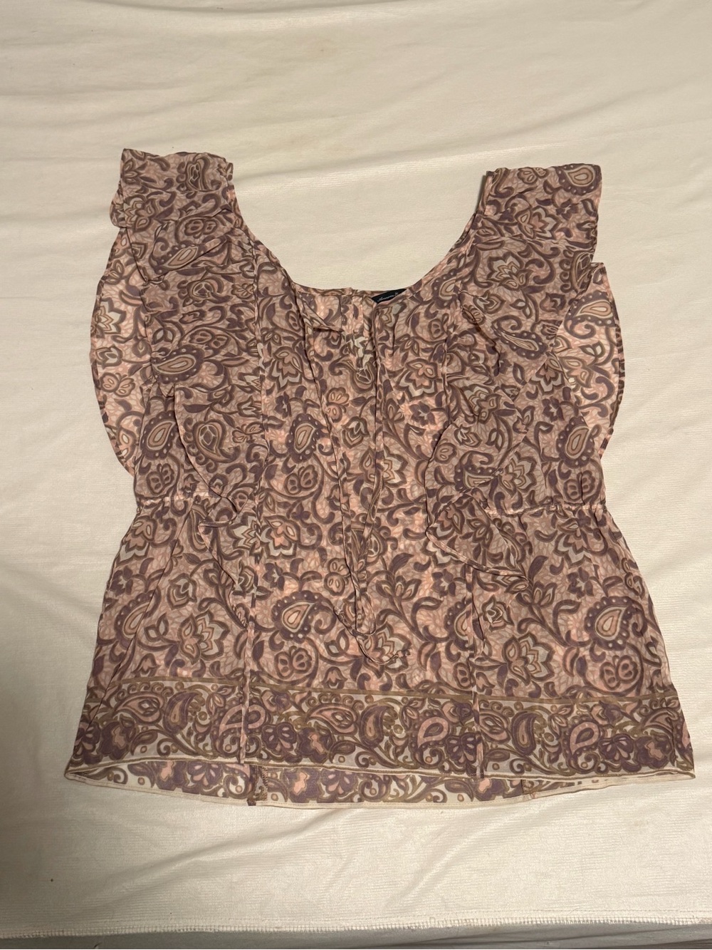 American Eagle Outfitters Pink Paisley Cap-Sleeve Top